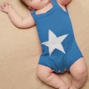 Blue Star Pattern Knitted Infant Romper